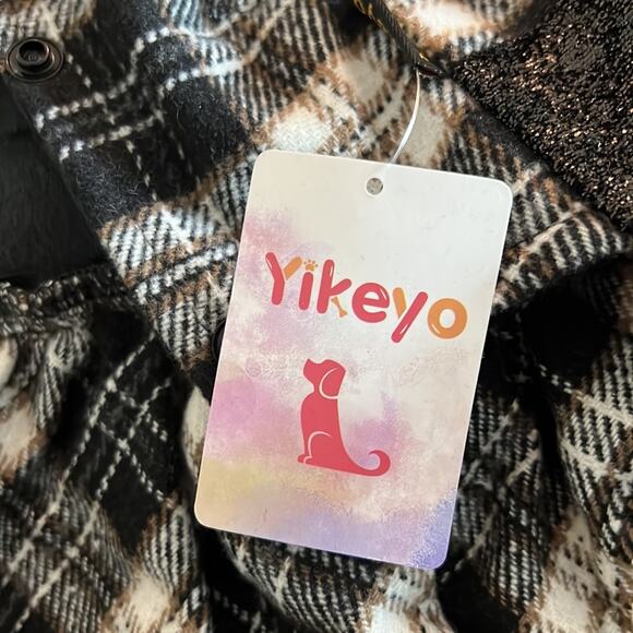 Yikeyo Black Plaid Dog Dress with Bling Bow Small Soft Warm Size Small - Picture 4 of 7